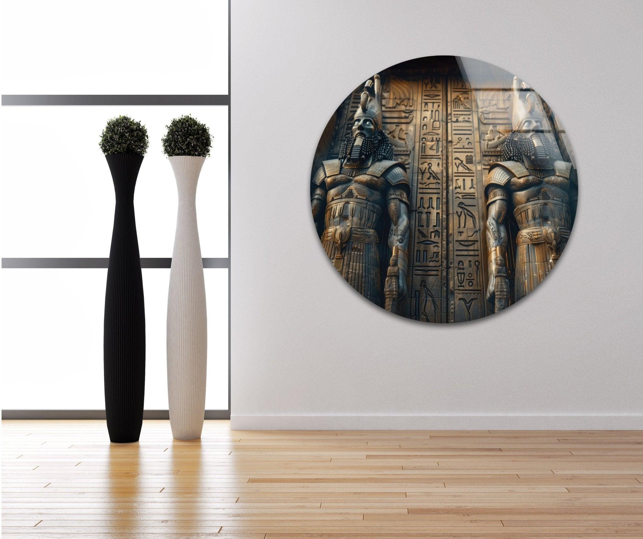 Ancient Mesopotamia Guardian Glass Wall Art - Handmade Stained Glass Decor for Home & Office - Perfect for Living Room, Bedroom, or Gift