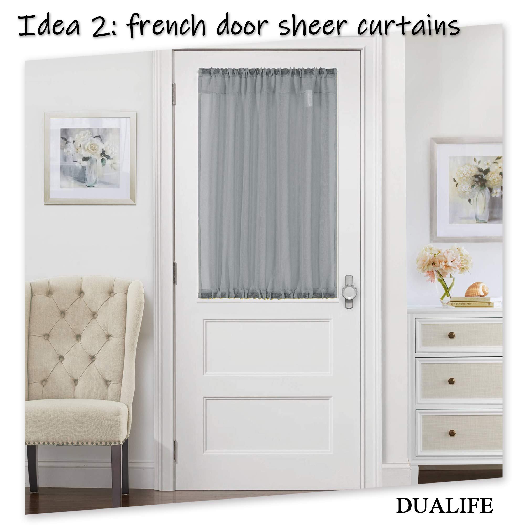 Grey Sheer Kitchen Curtains 36 Inch Length - Rod Pocket Tier Cafe Curtains, Linen Look Semi-Sheer Drapes for Privacy - Perfect for Basement, Bathroom & Small Windows (34x36 Inches) | Ideal for Kitchen Decor, Half Window Covering & Home Aesthetic
