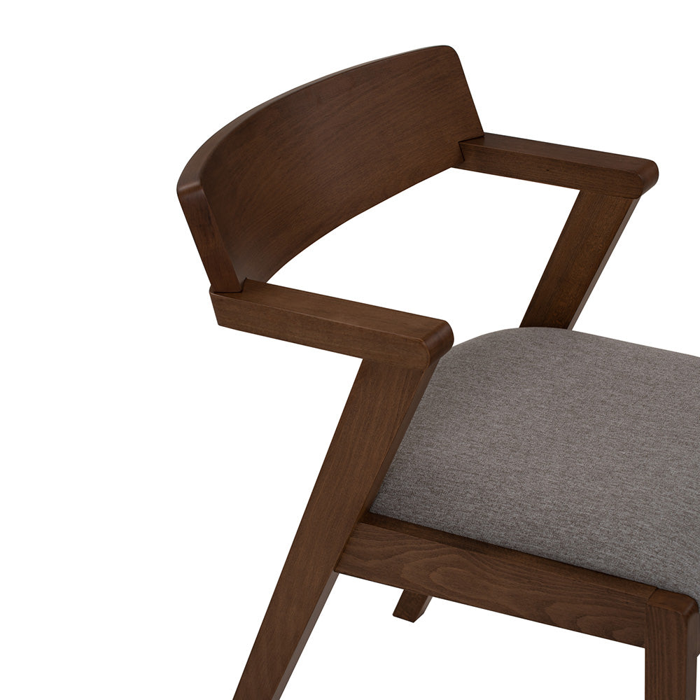 Zola Dining Chair - Walnut & Grey Upholstered Modern Wooden Chair for Kitchen, Dining Room, and Home Office - Comfortable Seating for Family Meals and Entertaining Guests