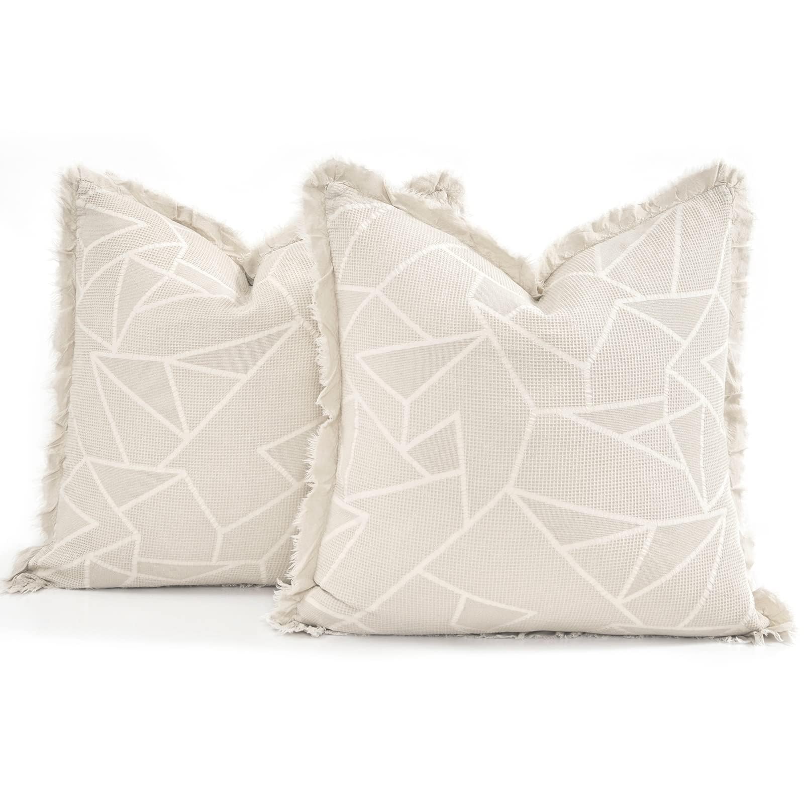 2 Pack 24x24 Inch Waffle Weave Throw Pillow Covers - Stone Washed Geometric Triangle Pattern Decorative Cushion Covers for Sofa, Couch, Bed & Car - Soft Euro Shams for Home Decor & Cozy Living Room Accents