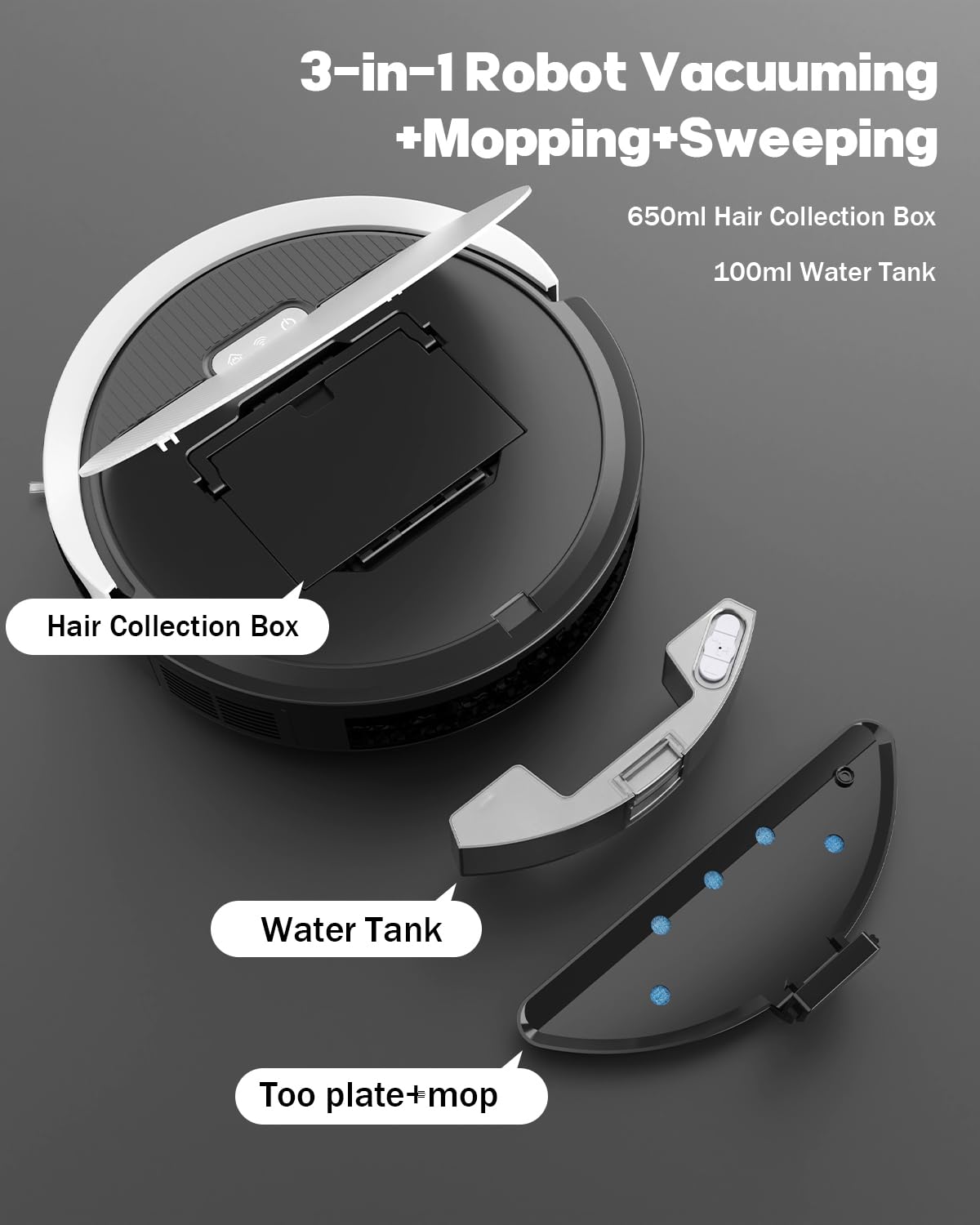 V3 2-in-1 Robot Vacuum and Mop Combo with 5000Pa Strong Suction - Smart Mapping, WiFi/Alexa/App Control, Self-Charging - Perfect for Pet Hair, Hard Floors - Ideal for Home, Office & Daily Cleaning
