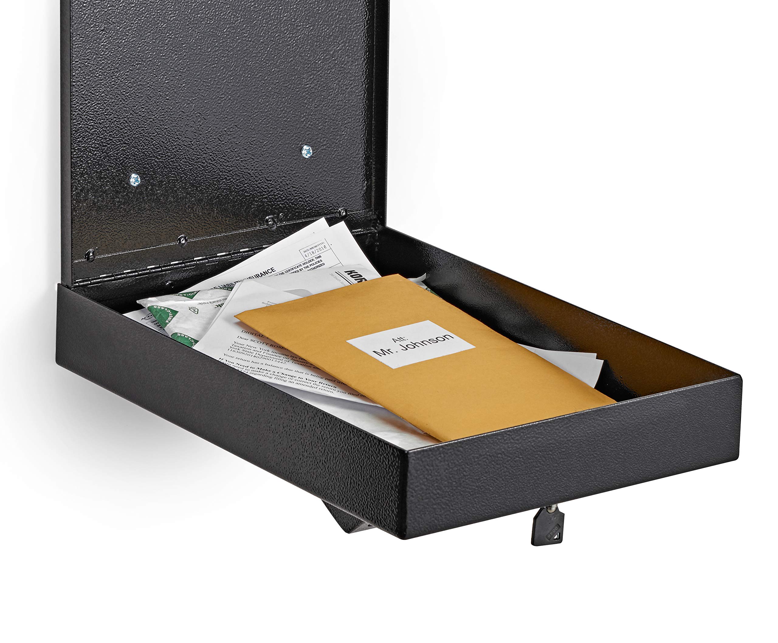 Heavy Duty Wall Mount Drop Box with Lock - Secure Storage for Office, Home & Business - Black - Ideal for Mail, Documents, Keys & Valuables Organization