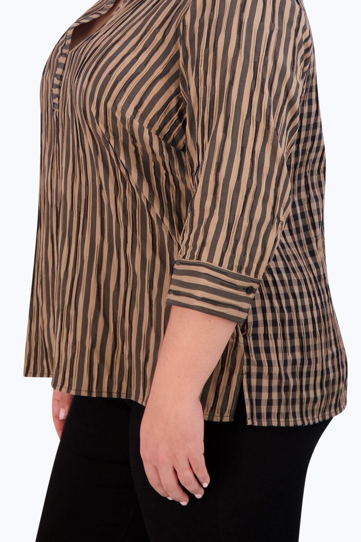 Sophia Plus Crinkle Stripe Combo Shirt for Women - Stylish Wrinkle-Resistant Blouse for Office, Party & Casual Wear