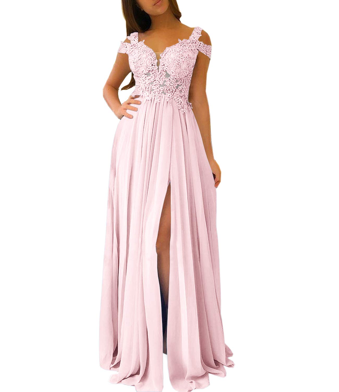 Elegant Women's Lace Appliqued Evening Gowns with Side Split - A-line Prom Dresses Long for Formal Events, Weddings & Special Occasions