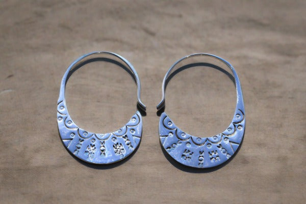 Aztec Hoop Earrings for Women - Sterling Silver Tribal Jewelry - Perfect for Boho, Festival & Everyday Wear