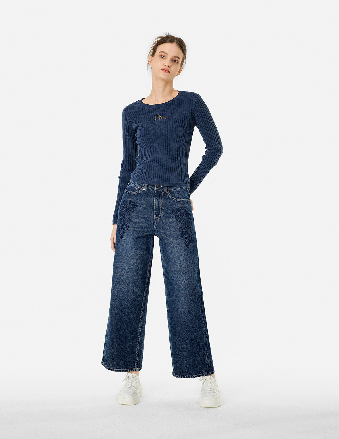 Butterfly and Seagull Embroidered Wide Leg Jeans for Women - Boho Chic High Waist Denim Pants - Casual & Festival Fashion Outfit