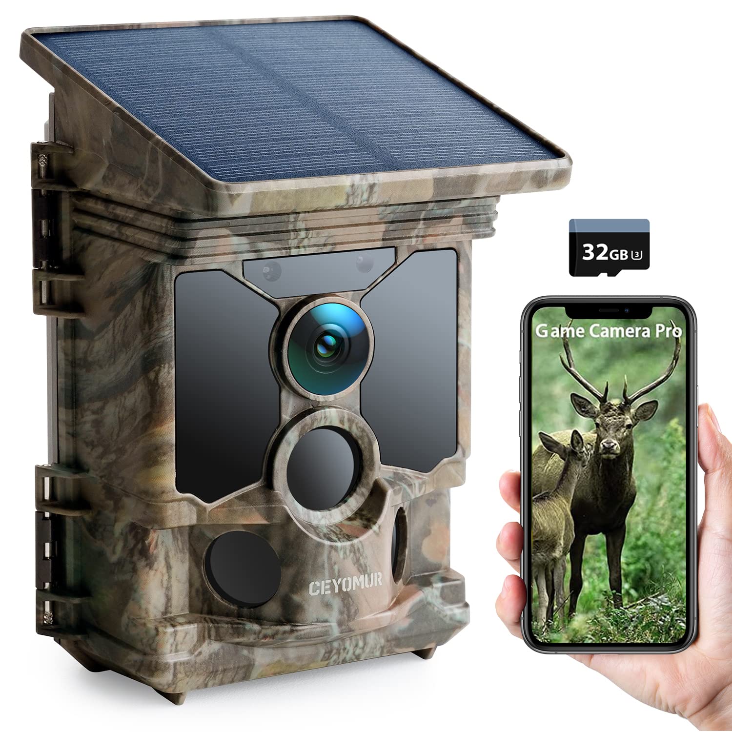 4K Solar Trail Camera with WiFi & Bluetooth - 40MP Game Camera, 120° Wide Angle, Night Vision, Motion Activated, IP66 Waterproof - Ideal for Wildlife Monitoring, Hunting, and Outdoor Security - Includes 32GB Micro SD Card