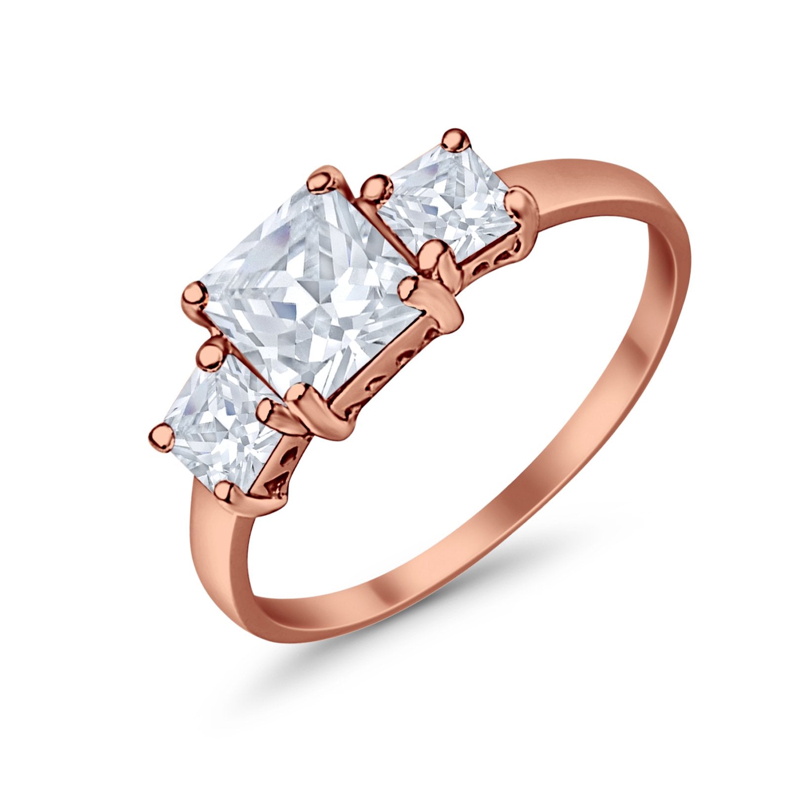 3 Stone Princess Cut Cubic Zirconia Ring - 925 Sterling Silver Fashion Jewelry for Women - Perfect for Weddings, Anniversaries & Special Occasions