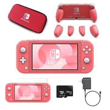 Nintendo Switch Lite Premium Bundle (Coral) - Certified Refurbished | Portable Gaming Console with Enhanced Battery Life | Perfect for Travel, Commuting & Home Entertainment
