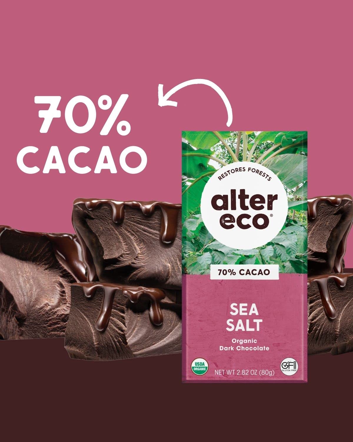 Alter Eco Organic Fair Trade Dark Chocolate Bars with Sea Salt - 12 Pack | Non-GMO, Gluten Free, Pure Dark Cocoa | Perfect for Gifts, Snacking & Healthy Desserts