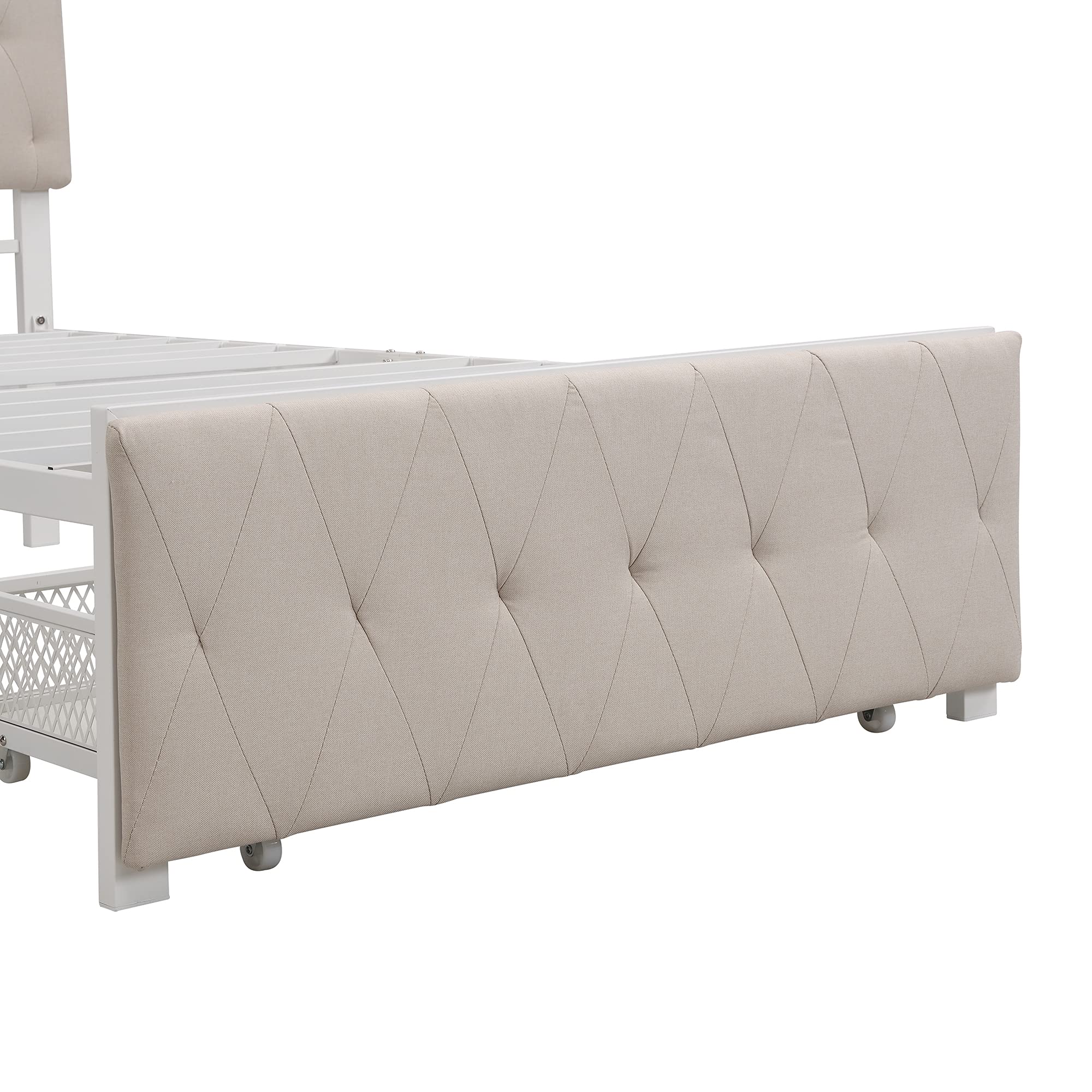 Knocbel Twin Size Metal Platform Bed Frame with Linen Upholstered Headboard & Storage Drawers - 13 Heavy Duty Slat Support, No Box Spring Needed - Space-Saving Bedroom Solution for Small Apartments, Dorms & Guest Rooms