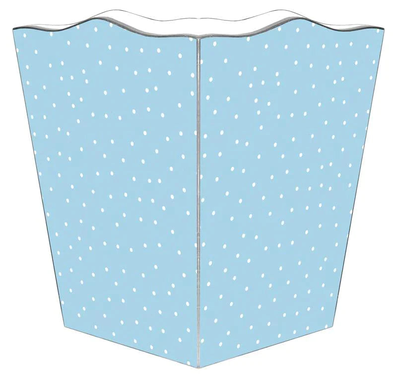 Blue Tiny Polka Dot Decoupage Wastebasket with Optional Tissue Box Cover - Stylish Small Trash Can for Bathroom, Bedroom, Office & Home Decor