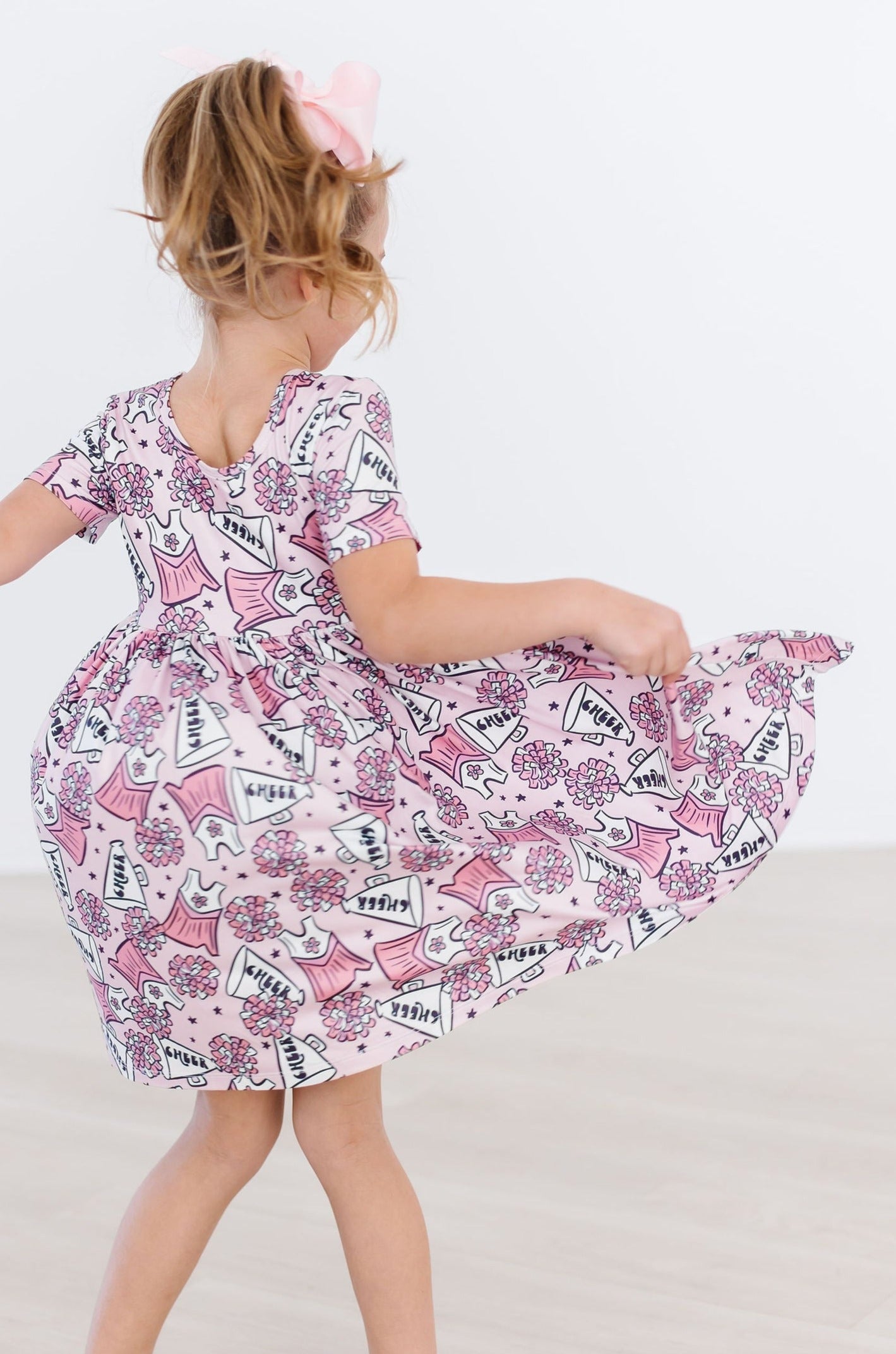 Cheer Summer Short Sleeve Pocket Twirl Dress for Girls - Casual Flowy Swing Dress for Parties, School, and Playtime