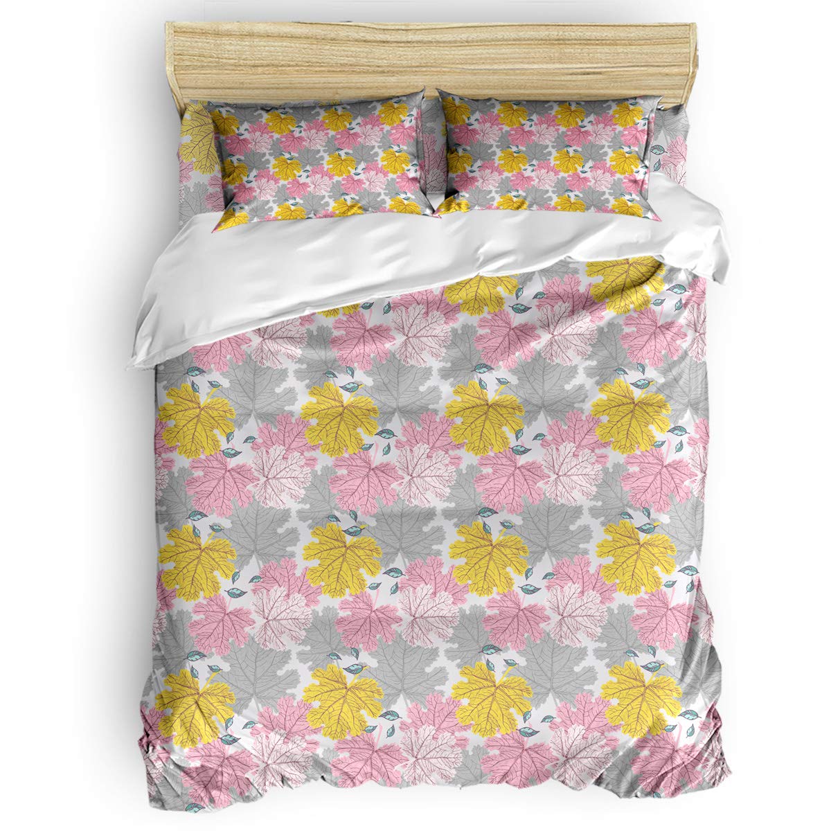 Breathable Twin Size Duvet Cover Set - 4 Piece Summer Bedding with Colorful Leaves Design, Includes 2 Pillowcases & 1 Flat Sheet - Soft Quilt Cover for Boys & Girls - Perfect for Kids' Bedrooms, Dorm Rooms & Sleepovers