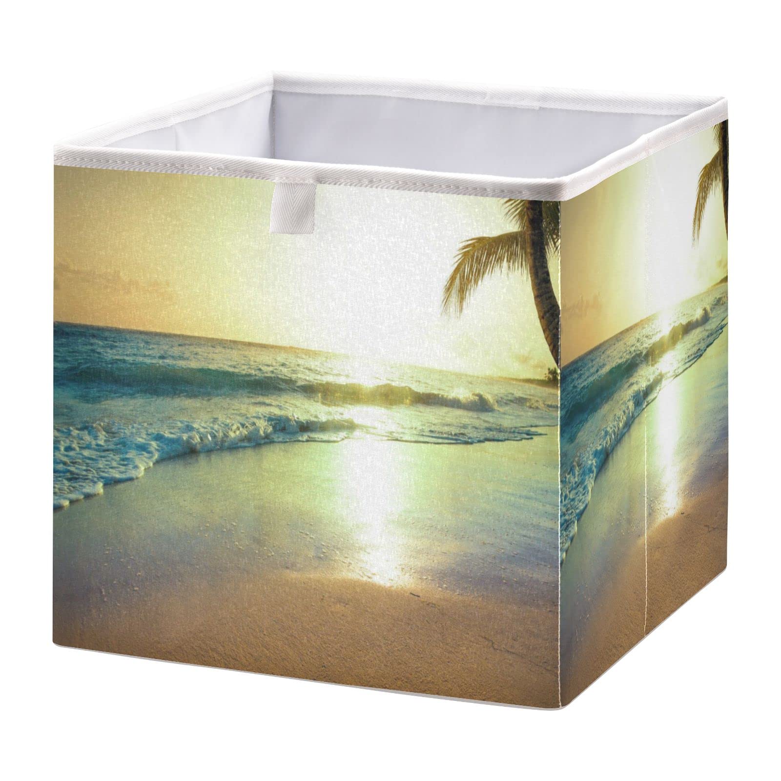 Foldable 11x11x11 Inch Storage Basket Cube - Organizer Bin for Toys, Books, Shelves, Closet & Laundry | Home Decor & Nursery Storage Solution | Perfect for Summer Beach Trips & Sunset Picnics