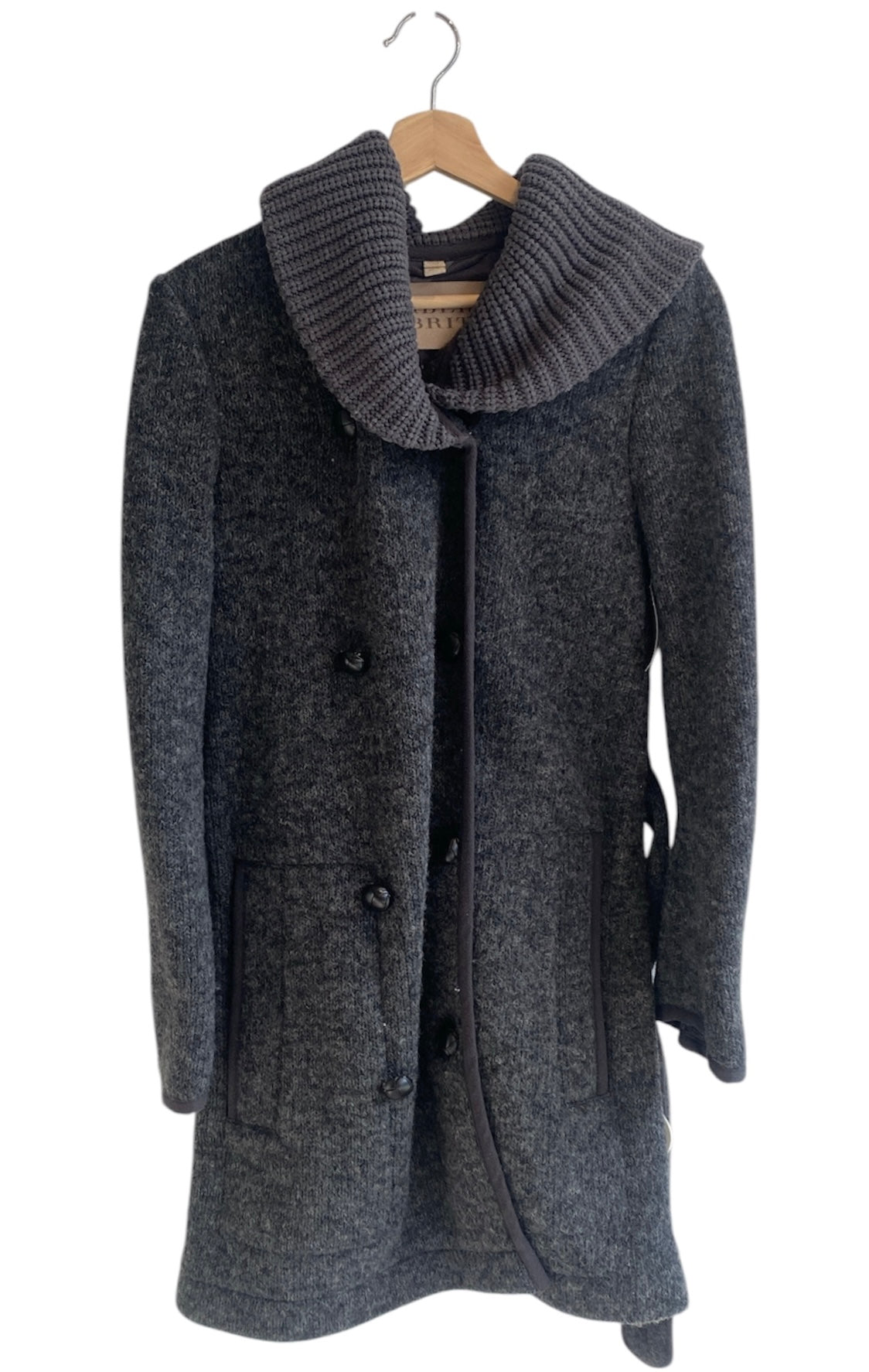 Burberry Brit Grey Knit Wool Coat for Women | Classic Winter Trench Coat | Perfect for Office, Travel & Formal Occasions