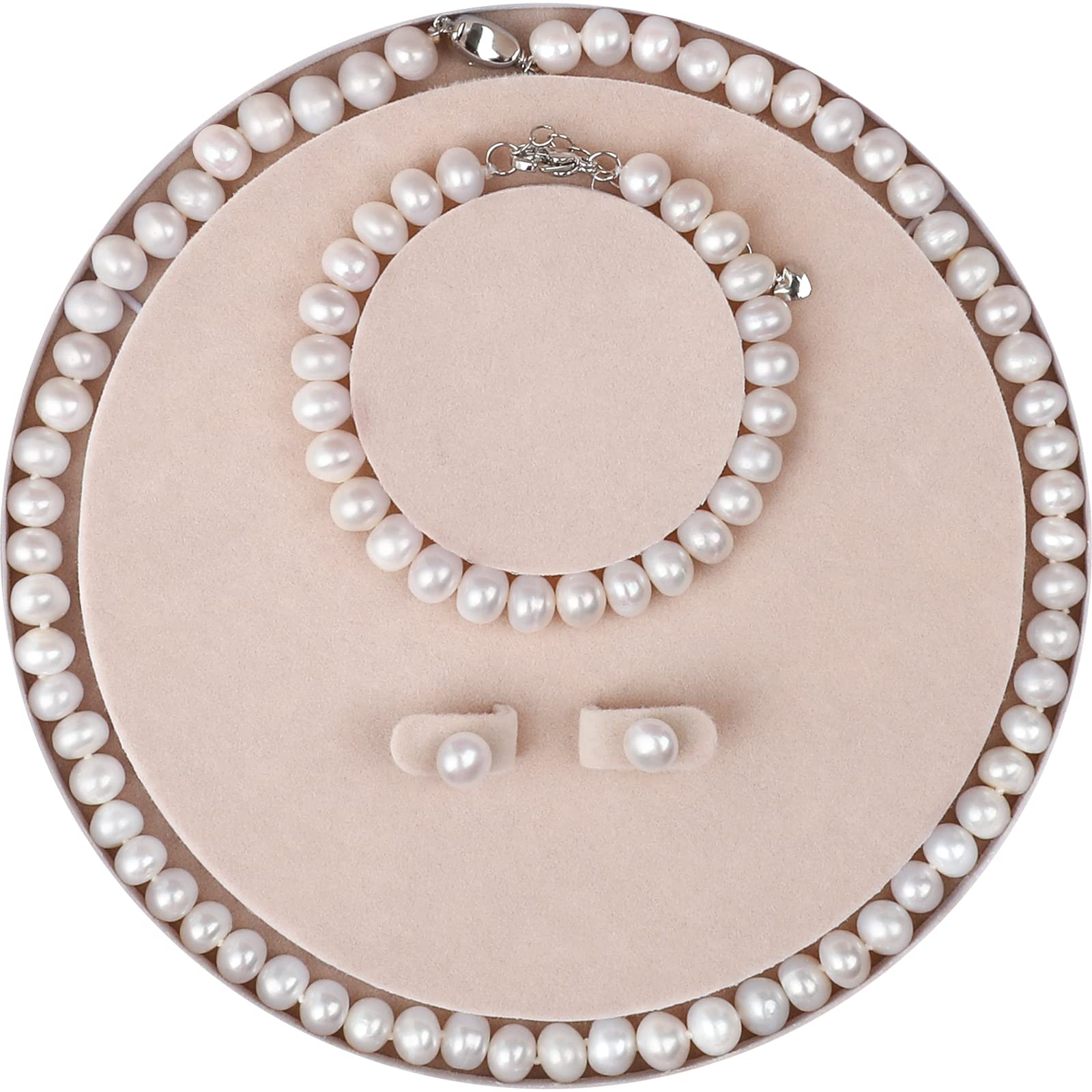 Authentic Freshwater Cultured Pearl Jewelry Set for Women - Elegant Necklace, Bracelet & Stud Earrings | Perfect for Weddings, Anniversaries & Special Occasions