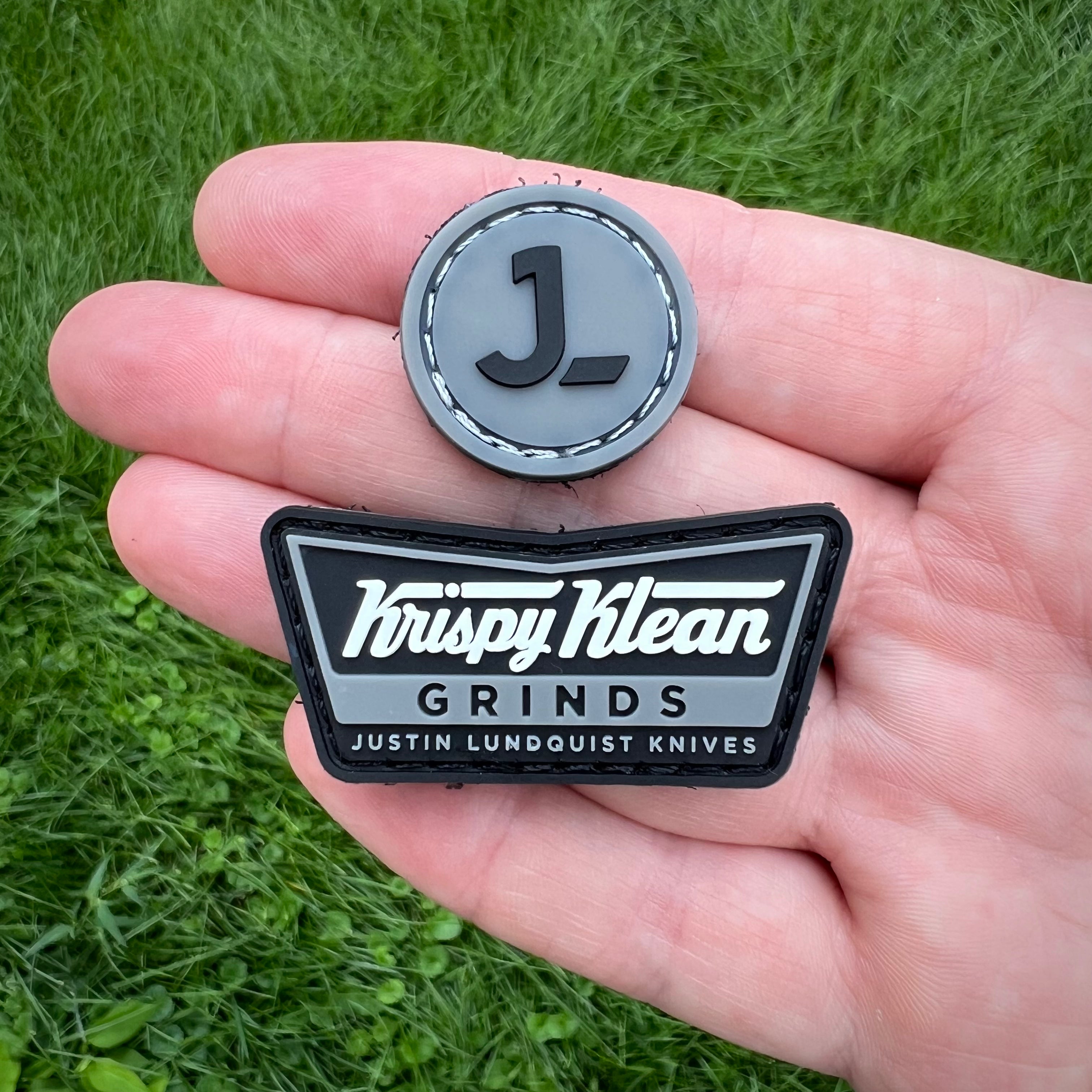 Krispy Klean Grinds - Premium JL PVC Patch in Grey | Durable Embroidered Badge for Jackets, Bags & Hats | Perfect for Outdoor Enthusiasts & Military Style