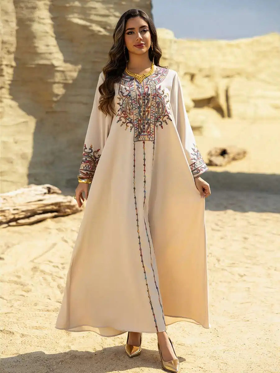 Elegant Eid Dress with Rope Embroidery - Wrinkle-Free Caftan Kafta Dress #25461 for Women | Perfect for Eid Celebrations, Weddings & Special Occasions