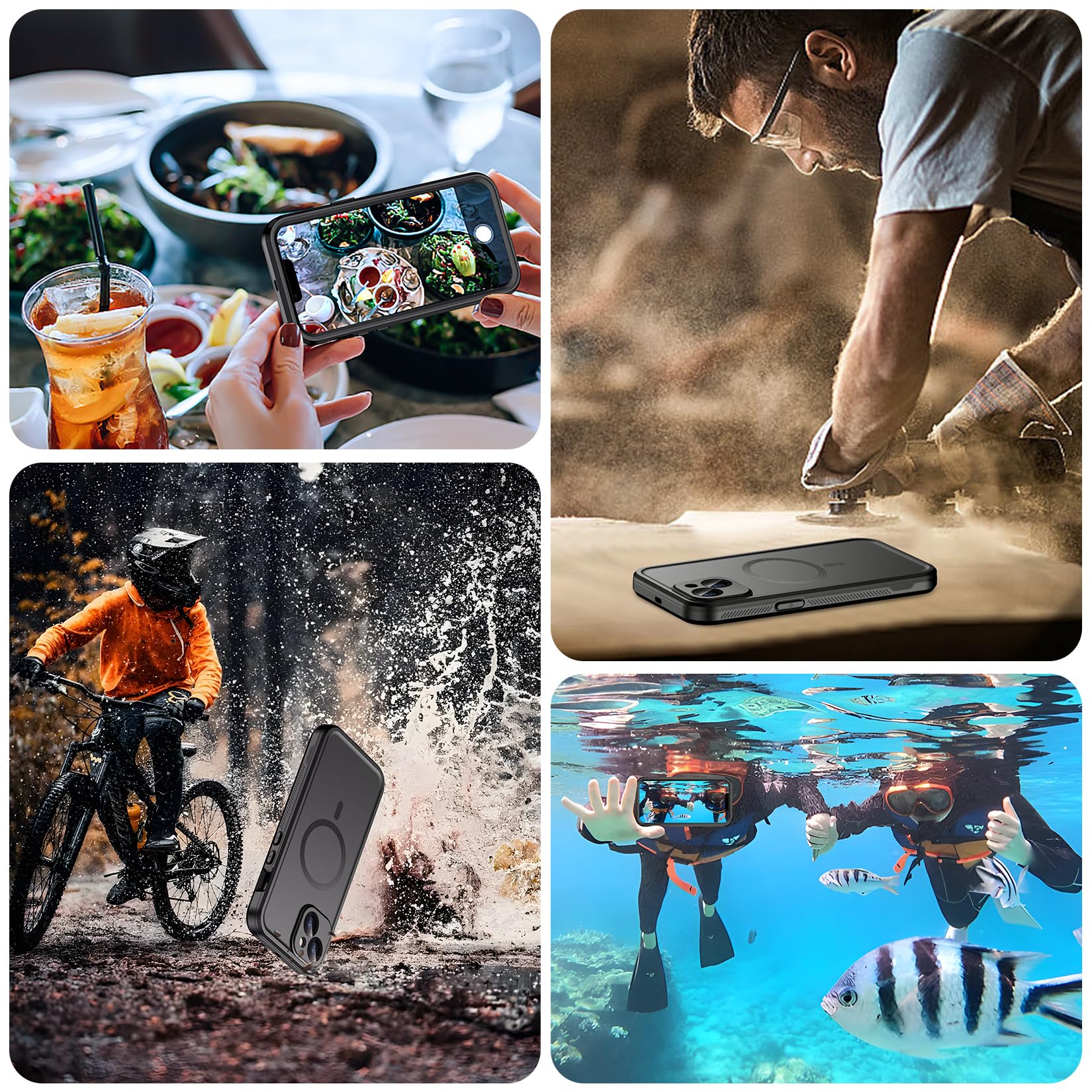 Temdan Magnetic Waterproof Case for iPhone 14 - IP68 Underwater Protection | Magsafe Compatible | 9H Tempered Glass Camera & Screen Protector | Full Body Shockproof Phone Cover (Black) - Perfect for Outdoor Adventures, Swimming & Extreme Sports Protection