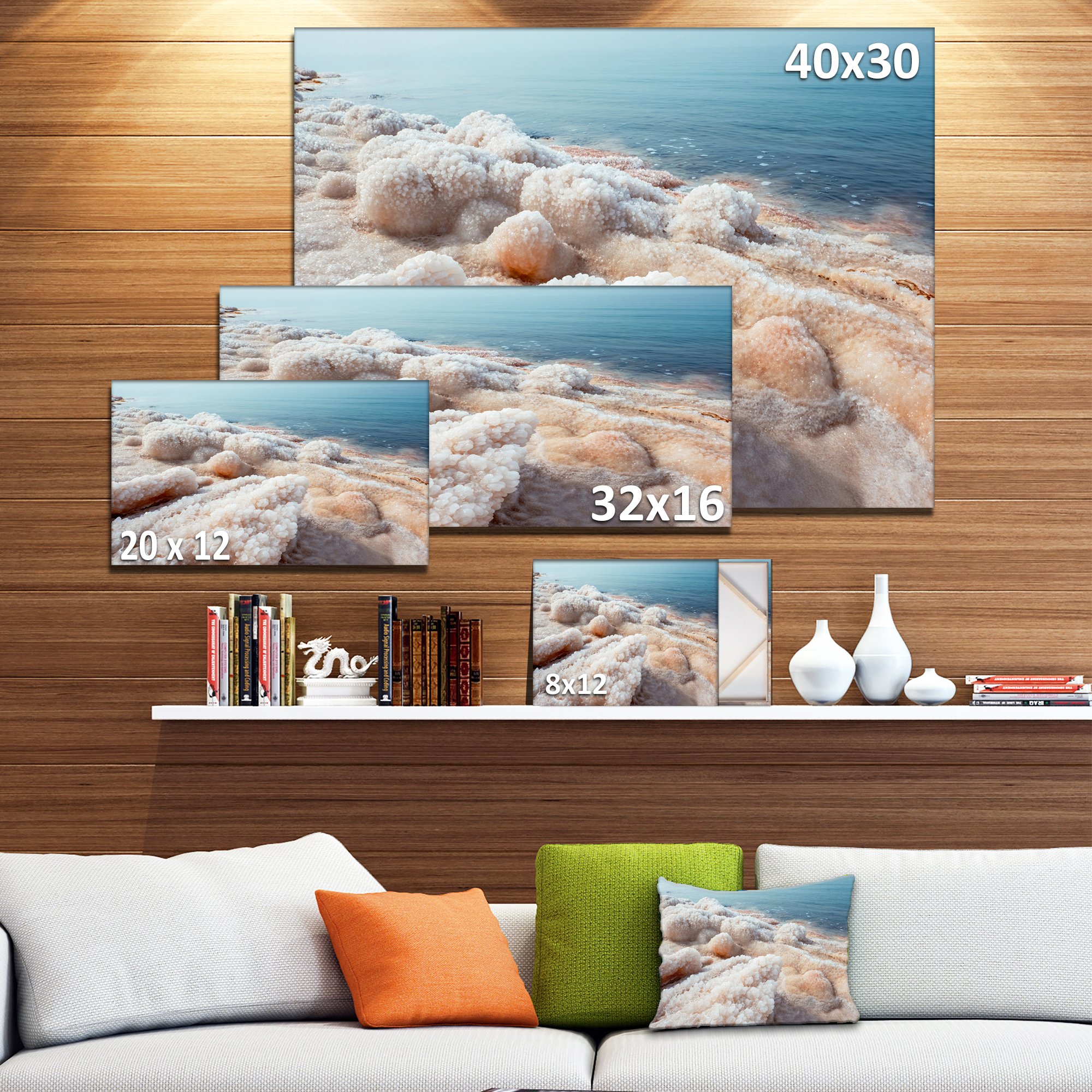 Extra Large Dead Sea Beach Canvas Art - Stunning Crystallized Salt Seascape Wall Decor for Living Room, Bedroom & Office