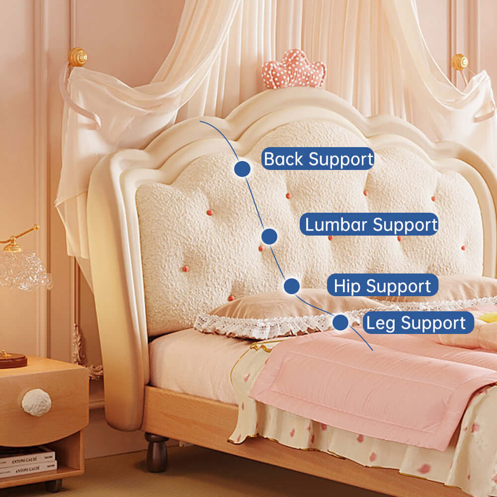 Modern Pink & White Wooden Princess Bed for Kids - Elegant Cream Style Nursery Furniture for Girls' Bedroom Decor & Playtime