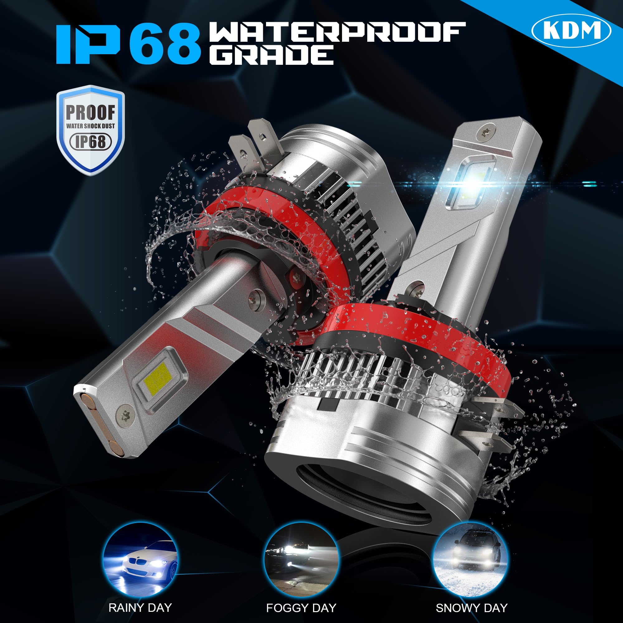 KDM H11B LED Fog Light Bulb - 80W 10000LM High/Low Beam Replacement - 600% Brighter with Cooling Fan - 6000K White H11B LED Bulb Kit (2-Pack) - Perfect for Off-Roading, Night Driving & Foggy Conditions
