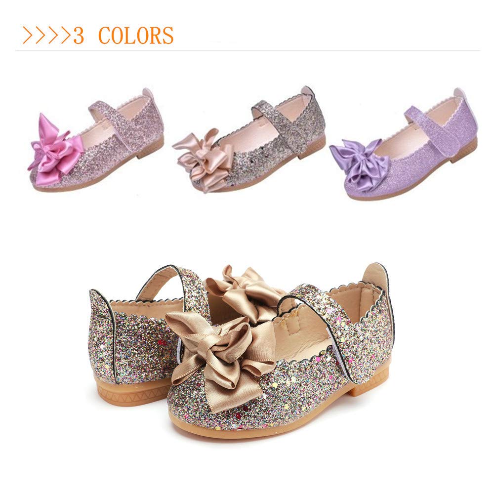 Toddler Girls Ballet Mary Jane Flats - Sparkly Bowknot Ballerina Shoes for Wedding, Princess Dress & Dance Class (Ages 2-4)