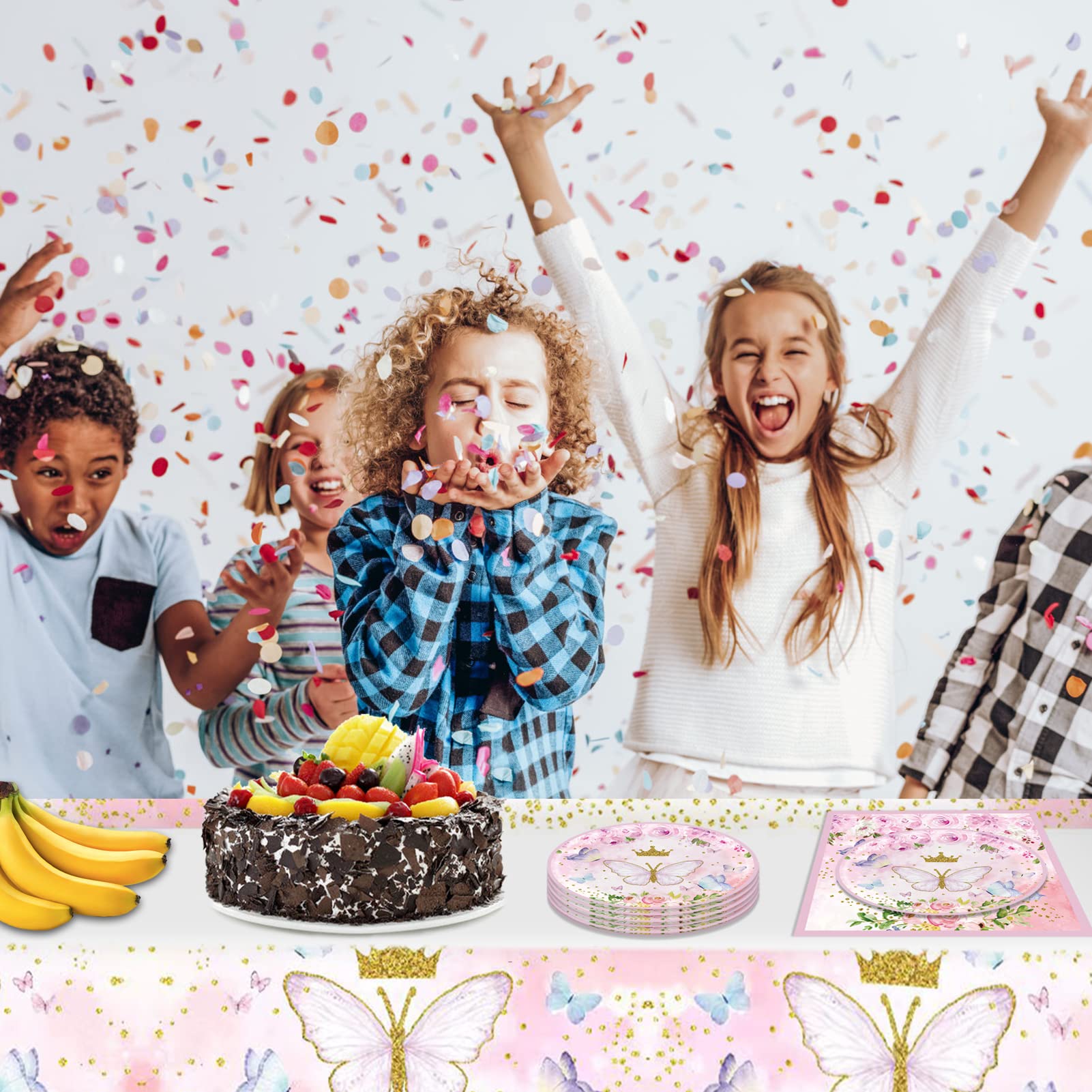 Butterfly Party Decorations for Spring - 20-Person Tableware Set with Plates, Napkins & Themed Plastic Tablecloth - Perfect for Baby Showers, Birthday Parties & Garden Celebrations