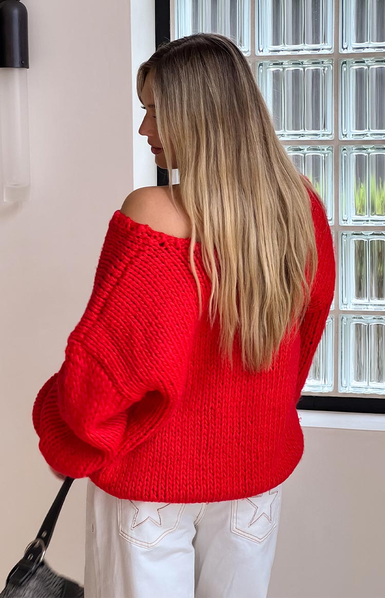 Delvey Red Chunky Knit Sweater for Women - Cozy Oversized Winter Pullover | Perfect for Christmas, Casual Outfits & Cold Weather Fashion