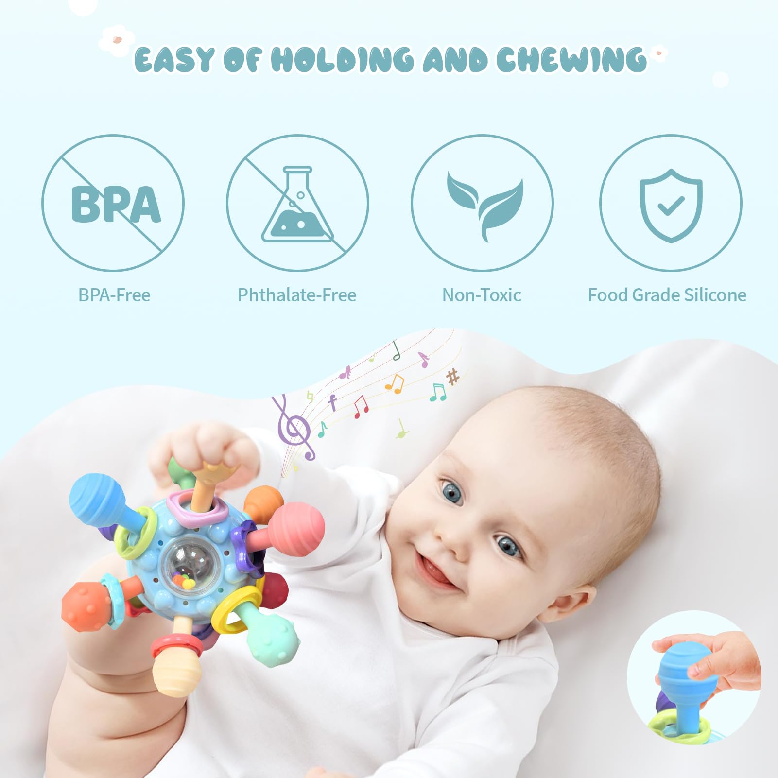 Baby Teething Toys for 0-18 Months - Montessori Sensory Toys for Infants & Toddlers | Safe Chew Toys for Boys & Girls | Perfect Newborn Gifts & Essentials (Blue) - Ideal for Soothing Sore Gums & Early Learning Play