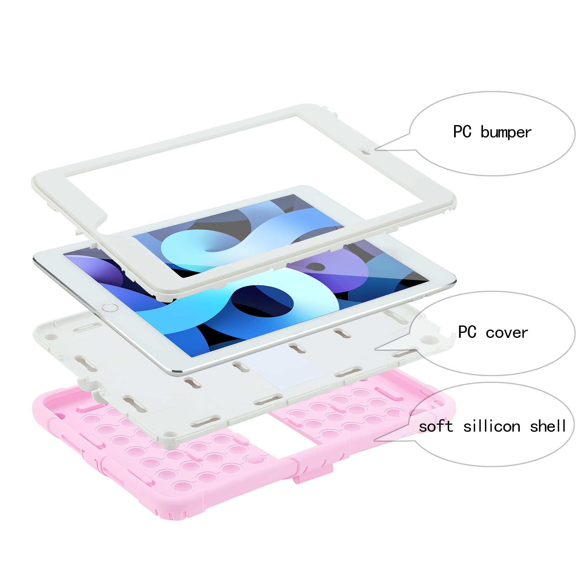 Sensory Fidget Toy Case for iPad 9.7 Inch 5th/6th Generation 2018/2017/Air 1/Air 2/iPad Pro - Shockproof Push Pop Bubble Cover with Pencil Holder, Kickstand & Shoulder Strap (Pink) - Perfect for Stress Relief, Focus & Travel