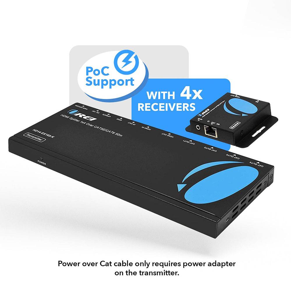 1x4 HDMI Extender Splitter Over CAT6 Cable - 4K 60Hz HDR Up to 165ft (70m) - HD14 EX165 K for Home Theater, Gaming & Conference Room Setup