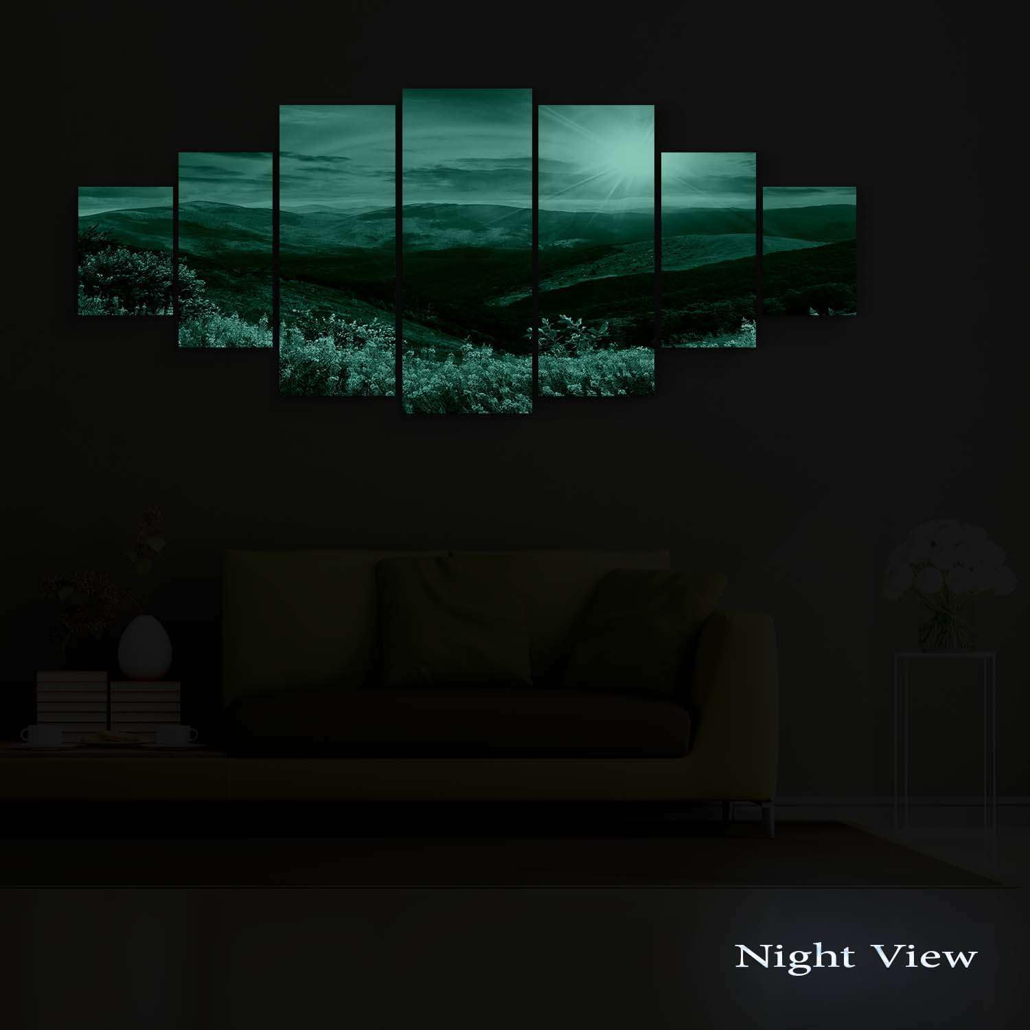 Startonight Large Canvas Wall Art - Sunset Over the Hills Landscape - Modern Framed Set of 7 Panels 40x95 Inches - Perfect for Living Room, Bedroom & Office Decor