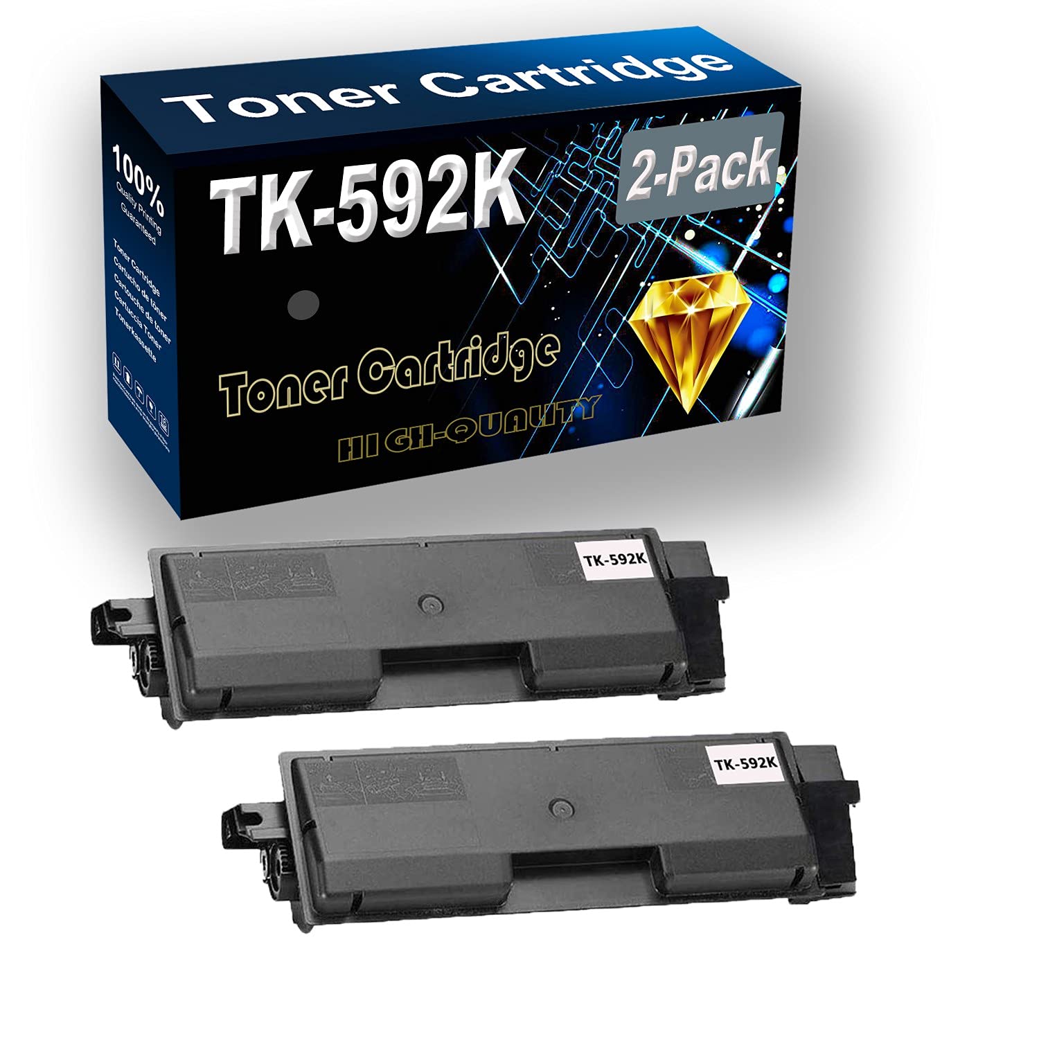 2-Pack Black High Yield TK-592/TK592K Compatible Toner Cartridge for Kyocera FS-C2026 C2126 C2526 C2626 C5250 M6026 M6526 P6026 Printers - Office & Home Printing Solution