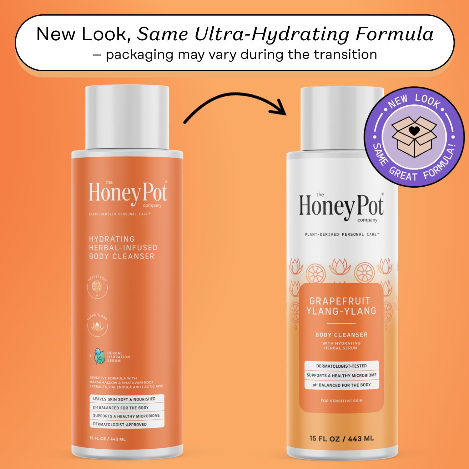 The Honey Pot Company - Hydrating Grapefruit Ylang Ylang Body Wash for Women - Moisturizing & Cleansing Shower Gel - Paraben & Sulfate Free - 15 Fl Oz - Perfect for Daily Skincare Routine & Relaxing Bath Time