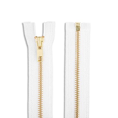 20 Inch Heavy Duty Metal Zipper - White & Gold Brass Separating Zippers for Sewing, Crafts, DIY Projects | Perfect for Jackets, Bags, and Outdoor Gear