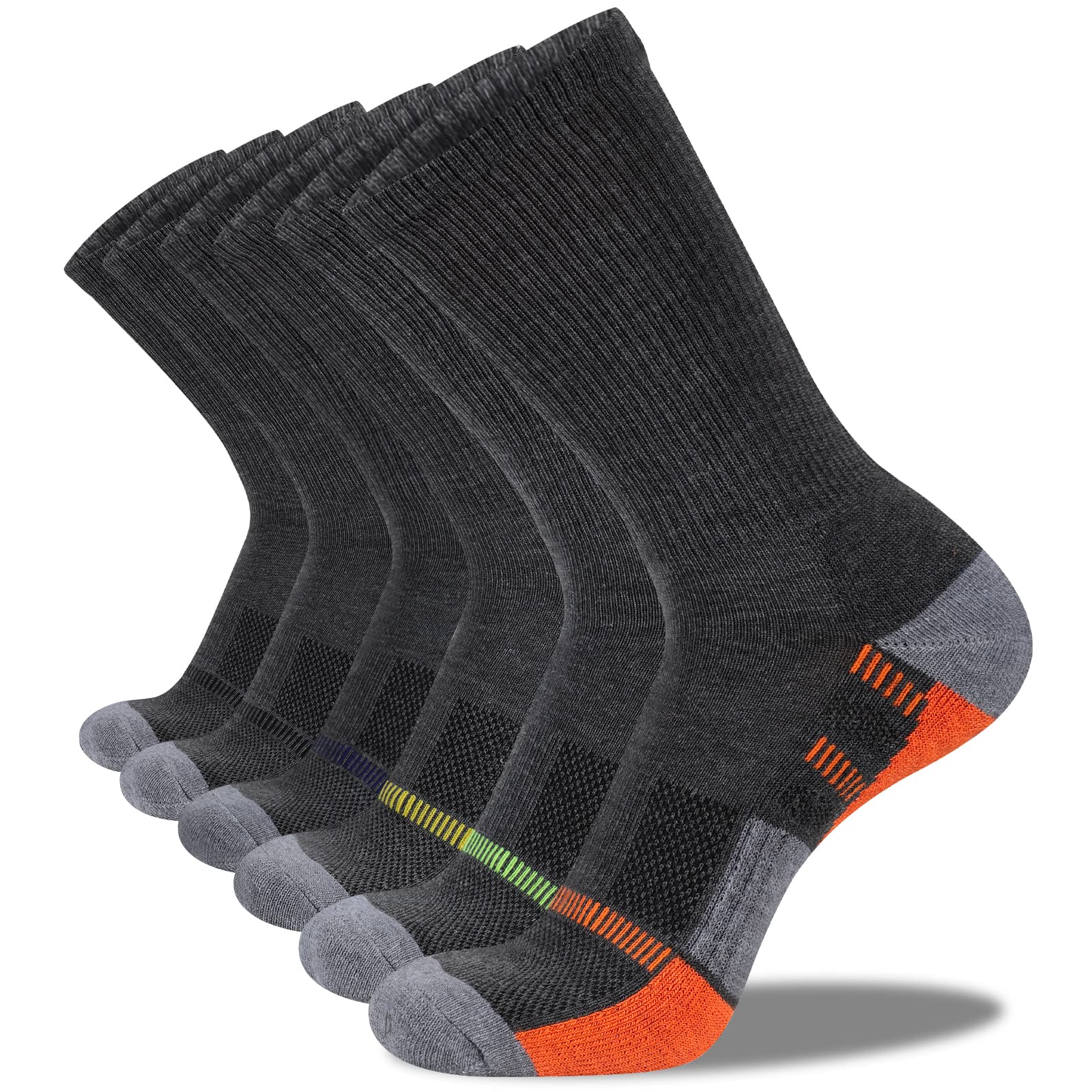 COOVAN Men's Athletic Running Socks 6-Pack - Cushioned, Thick & Warm Crew Socks for Work, Hiking & Everyday Comfort - Breathable Workout Socks for Men