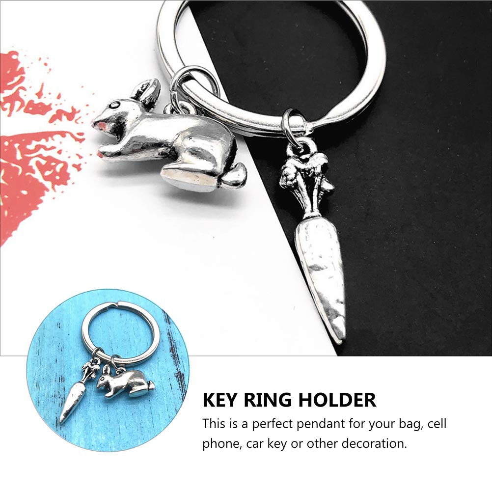 Carrot Keychain Metal Key Ring for Bags & Rabbit Pendant - Cute Accessory