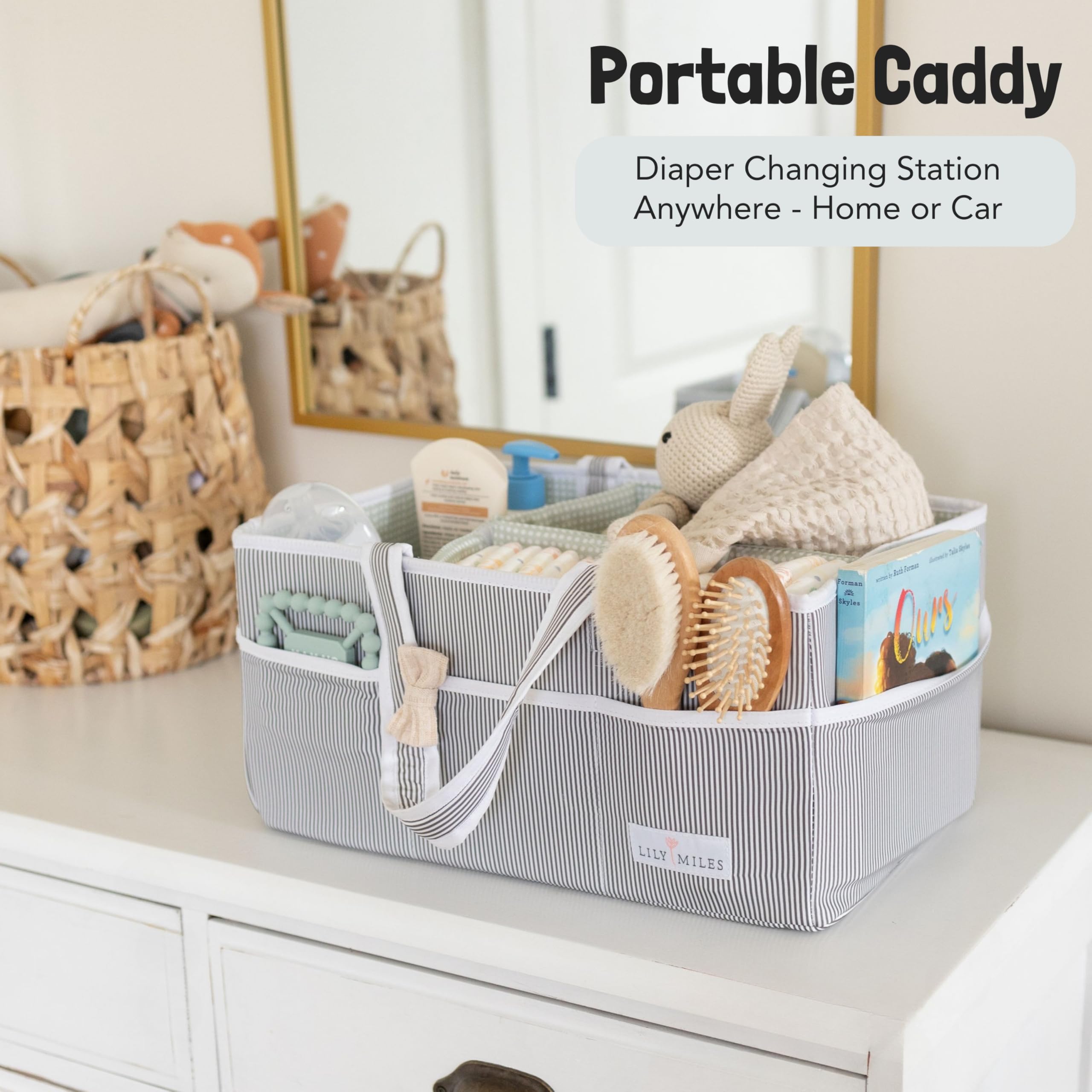 Lily Miles Baby Diaper Caddy Organizer - Large Tote Bag for Newborn Essentials (Boy & Girl) | Baby Shower Gift, Nursery Storage & Travel Must Have | Perfect for Diapers, Wipes & Baby Care Items On-The-Go