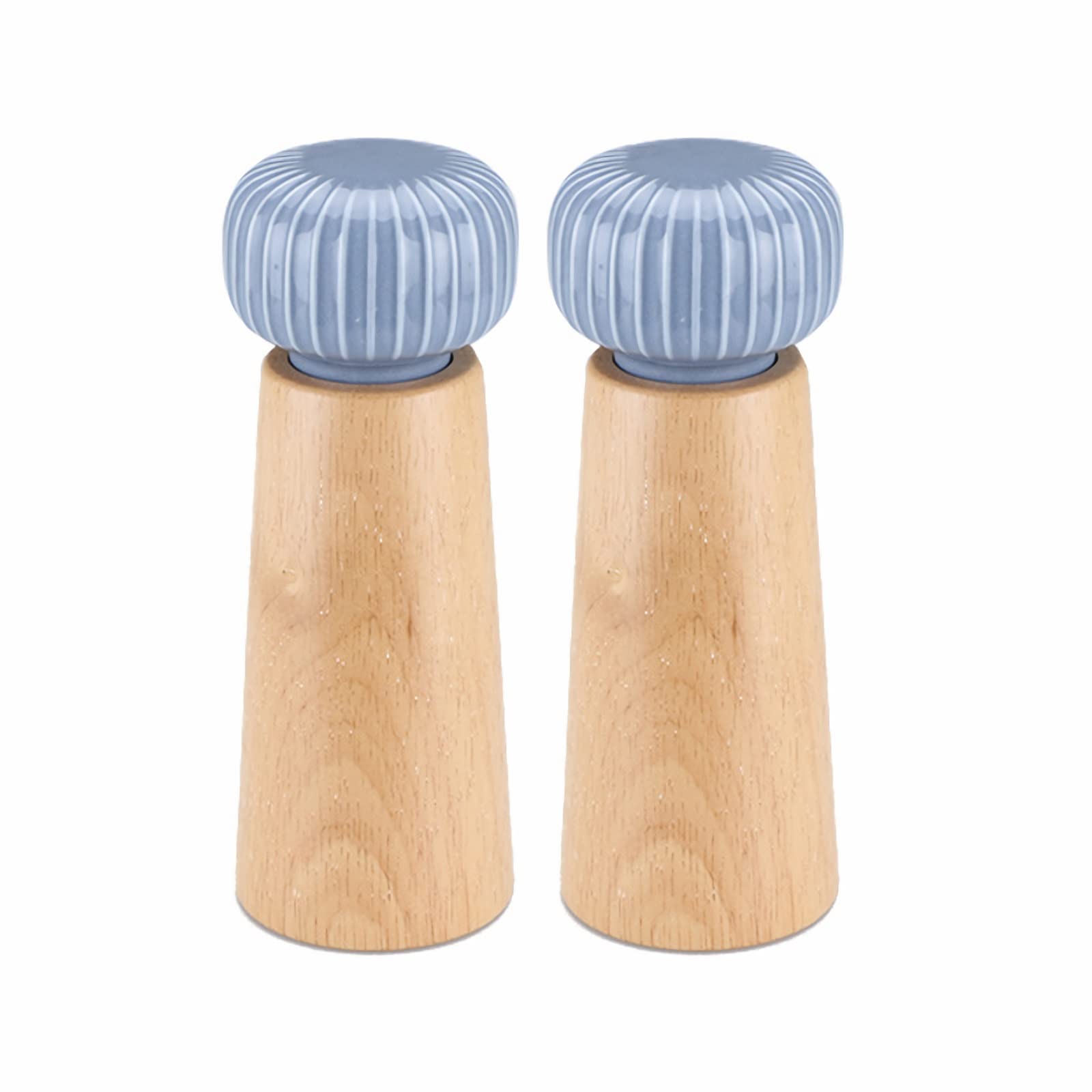 Premium Refillable Wooden Salt and Pepper Grinder Set - Adjustable Ceramic Grinding Core, Manual Spice Mill for Kitchen, Dining Table & Camping (2-Piece, Blue) - Perfect for Home Cooking, Restaurants & Outdoor BBQ