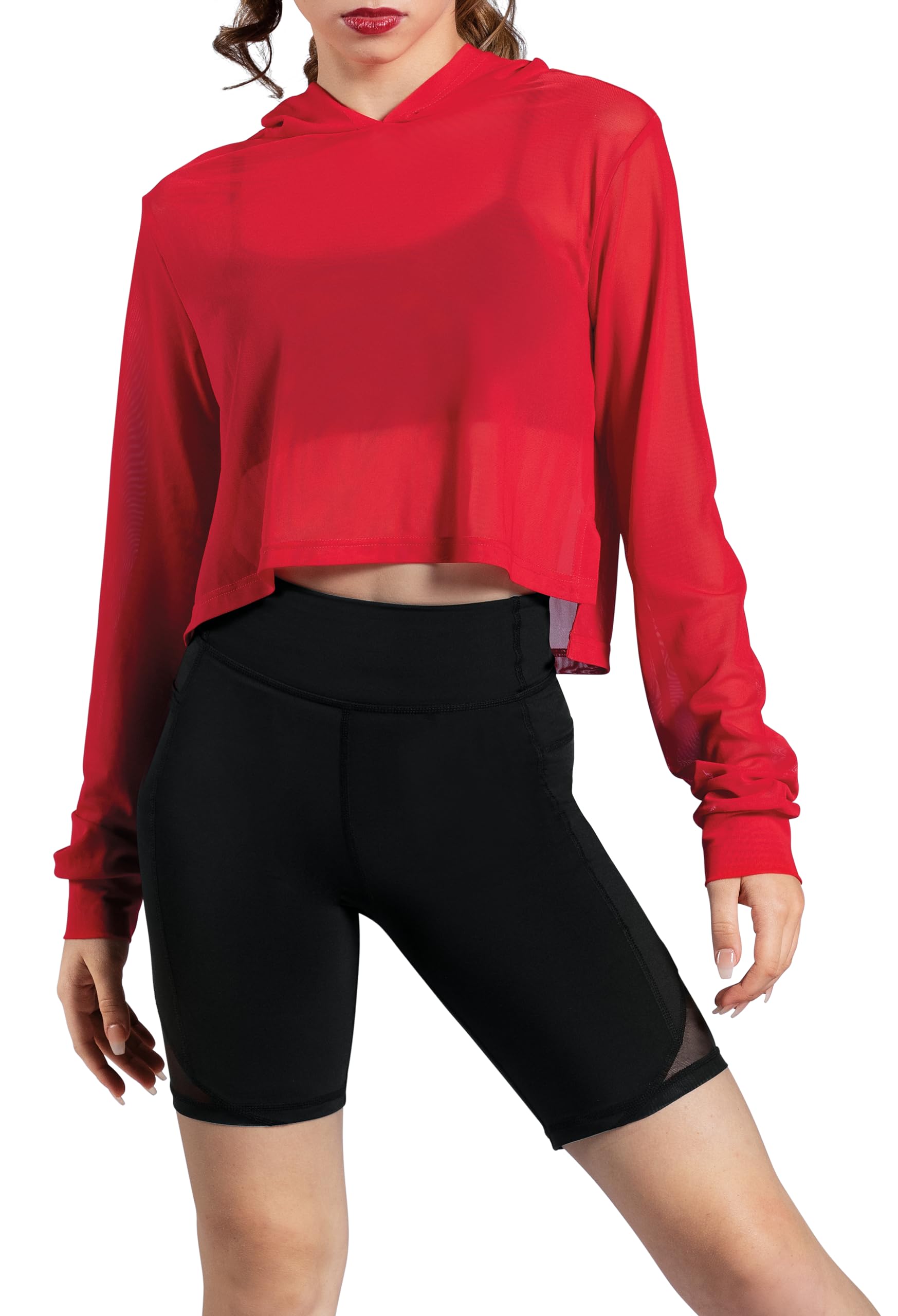 Balera Women's Cropped Mesh Hoodie with Long Sleeves - Breathable Dance Top for Yoga, Workout & Streetwear Fashion