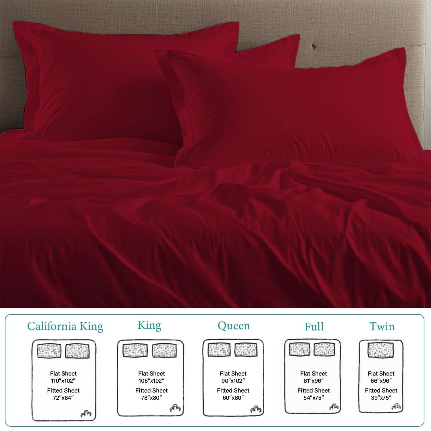 Bunny's Home Burgundy Twin Sheet Set - 4 Piece Breathable Egyptian Cotton Bedding with 17
