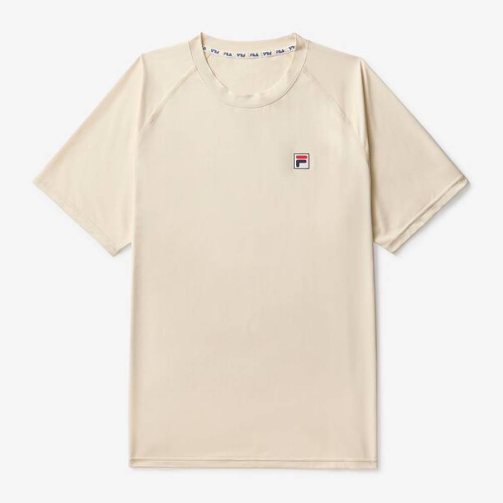 Fila Men's Short Sleeve Crewneck T-Shirt - Breathable Cotton Blend, Comfort Fit, Casual Wear (Gardenia White) - Perfect for Gym, Running, Workout & Everyday Street Style