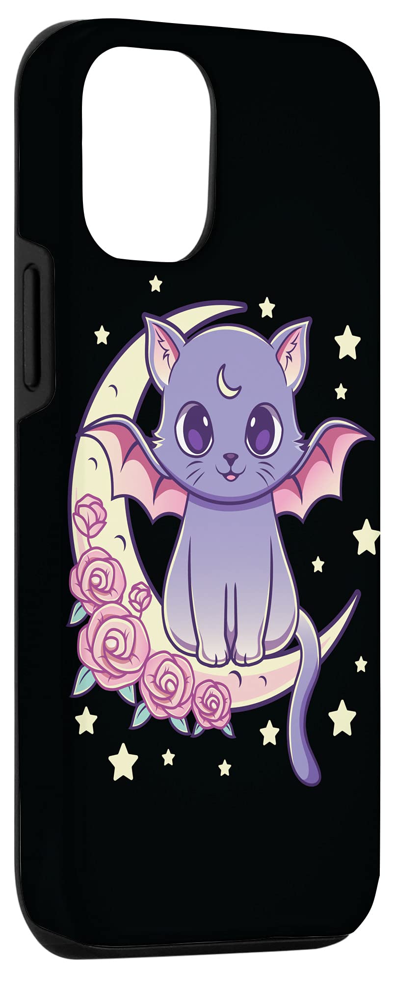 Cute Kawaii Pastel Goth iPhone 12/12 Pro Case - Black Cat & Roses Anime Design | Trendy Protective Phone Cover for Anime Lovers & Goth Fashion Enthusiasts
