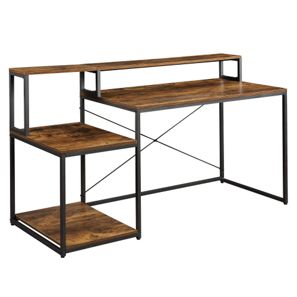 Compact 3-Tier Computer Desk with Large Work Surface | Sturdy Steel Frame & MDF Board | Monitor Stand Riser Shelf | Perfect for Home Office, Gaming Setup & Small Spaces