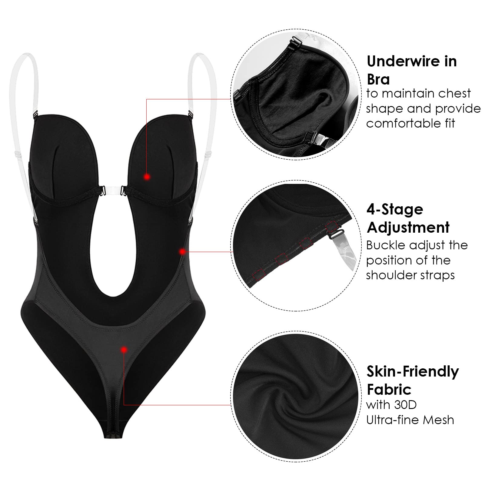 Aivtalk Women's Invisible Plunge Backless Bodysuit - Tummy Control Shapewear for Seamless Underwear & Sexy Outfits | Perfect for Dresses, Evening Wear & Special Occasions