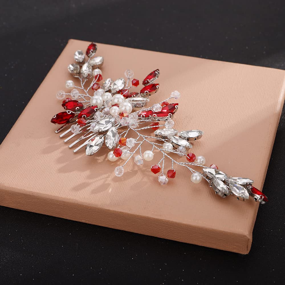 Ruby Crystal Hair Comb - Bridal Wedding Hair Accessories for Women, Prom & Party