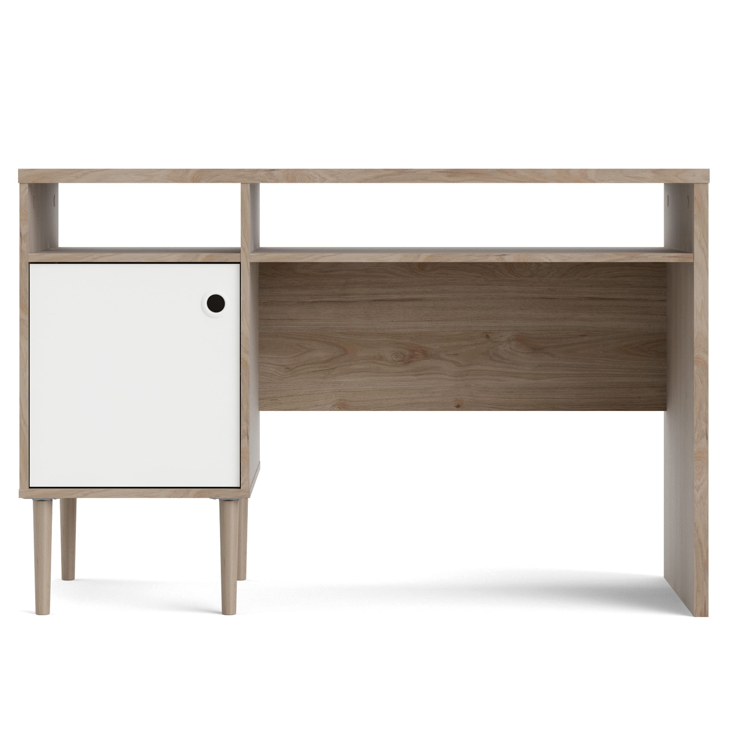 Tvilum Jackson 1-Door 2-Shelf Writing Desk in Hickory/White Matte Finish - Perfect for Home Office, Study Room, or Dormitory Workspace