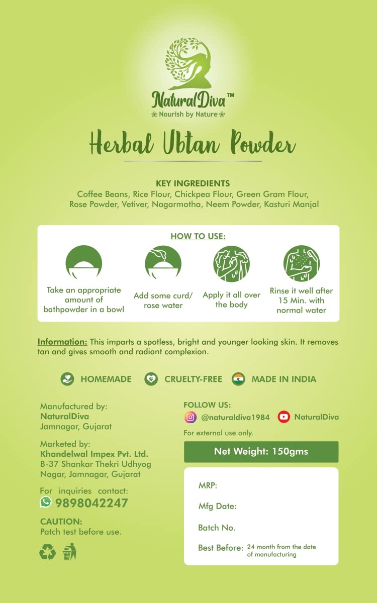 Natural Diva Herbal Body Ubtan - Exfoliating Body Scrub for All Skin Types | Brightens & Evens Skin Tone | 150g Organic Glow Booster | Perfect for Spa Day, Dry Skin Treatment & Pre-Wedding Skincare